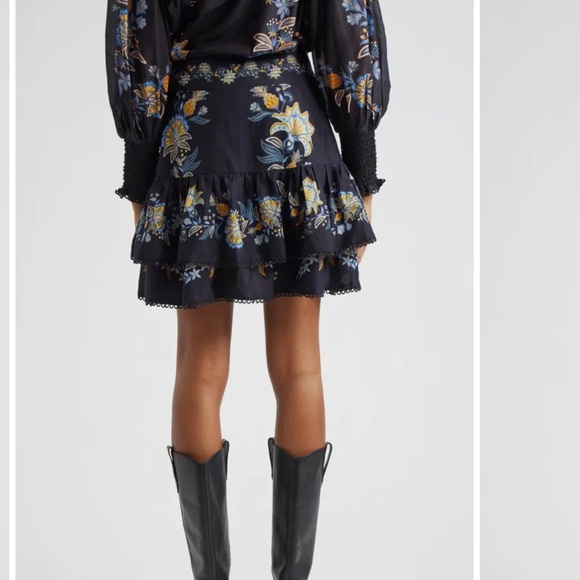 Farm Rio Stitched Garden High Waist Miniskirt black, size large 1225 - Picture 2 of 9